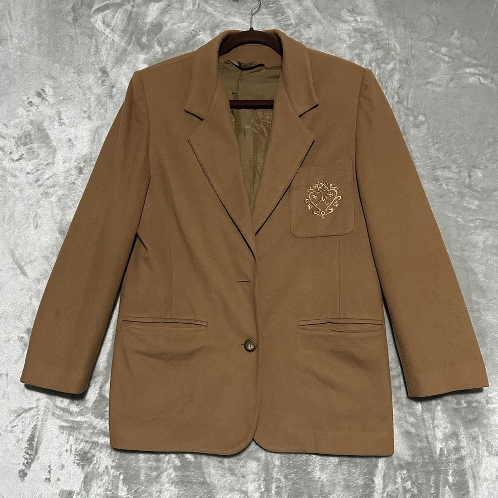 Vtg Donna Mizar Italy Cashmere Wool Crest Blazer Womens IT 46 US 10/12 Old Money